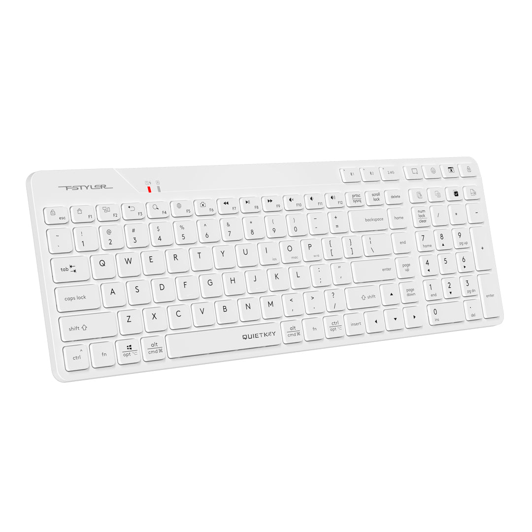 A4Tech FBK27C AS Bluetooth & 2.4G Rechargeable Wireless Keyboard White Edition with elegant style and quiet keys in Pakistan