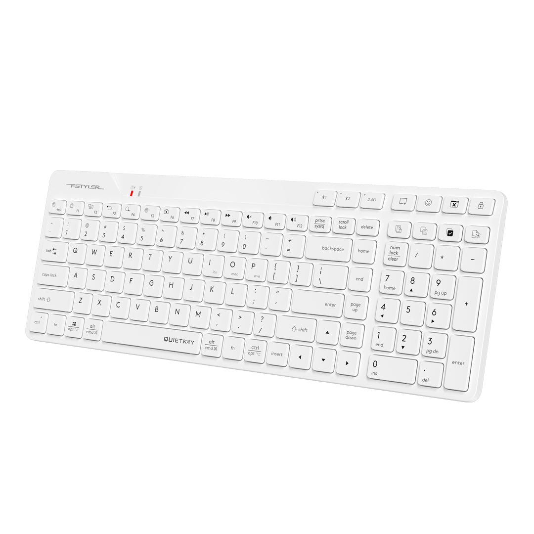 A4Tech FBK27C AS Bluetooth & 2.4G Rechargeable Wireless Keyboard White Edition with elegant style and quiet keys in Pakistan