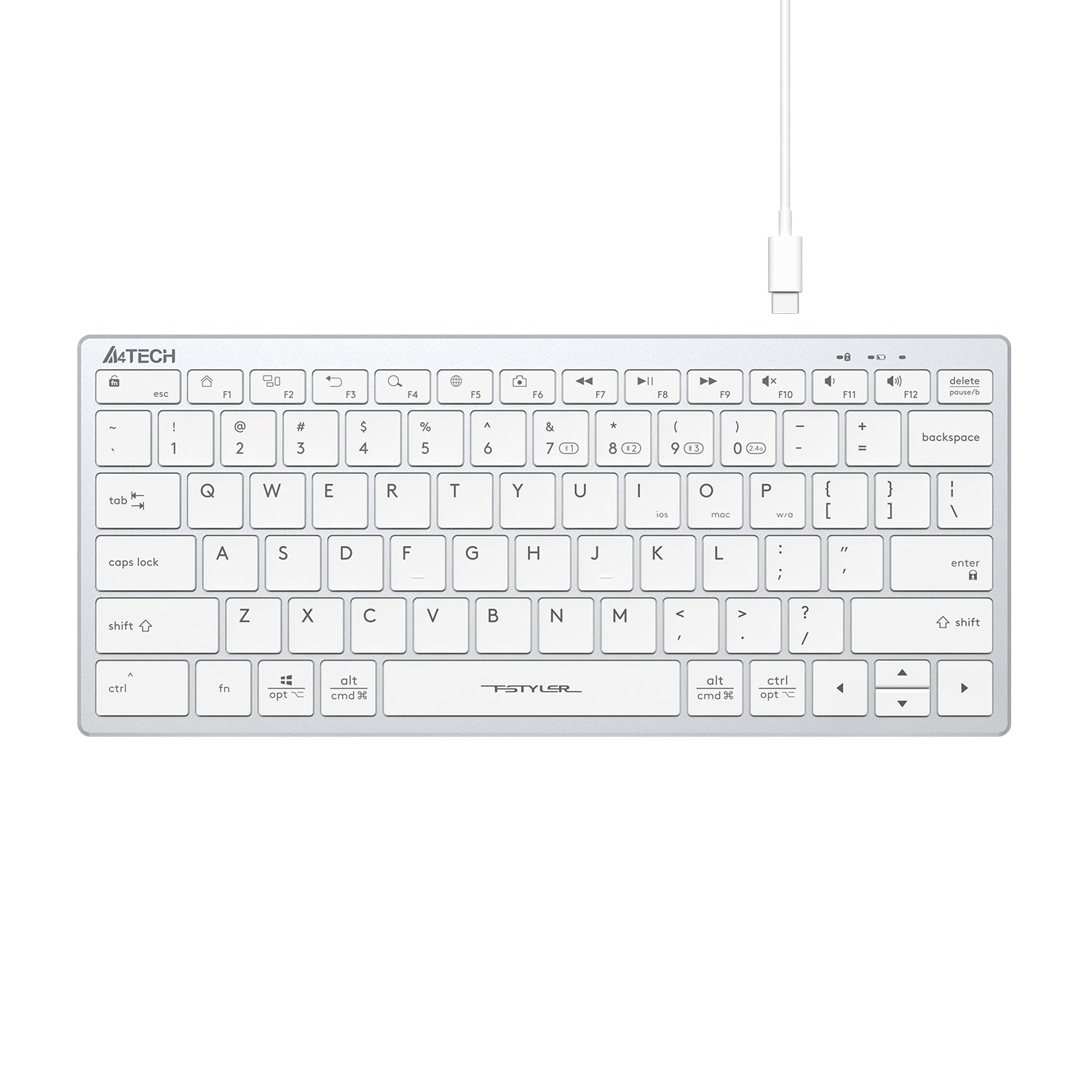A4Tech FBX51C Bluetooth & 2.4G Wireless Keyboard White with silent keys, elegant design, and seamless typing in Pakistan