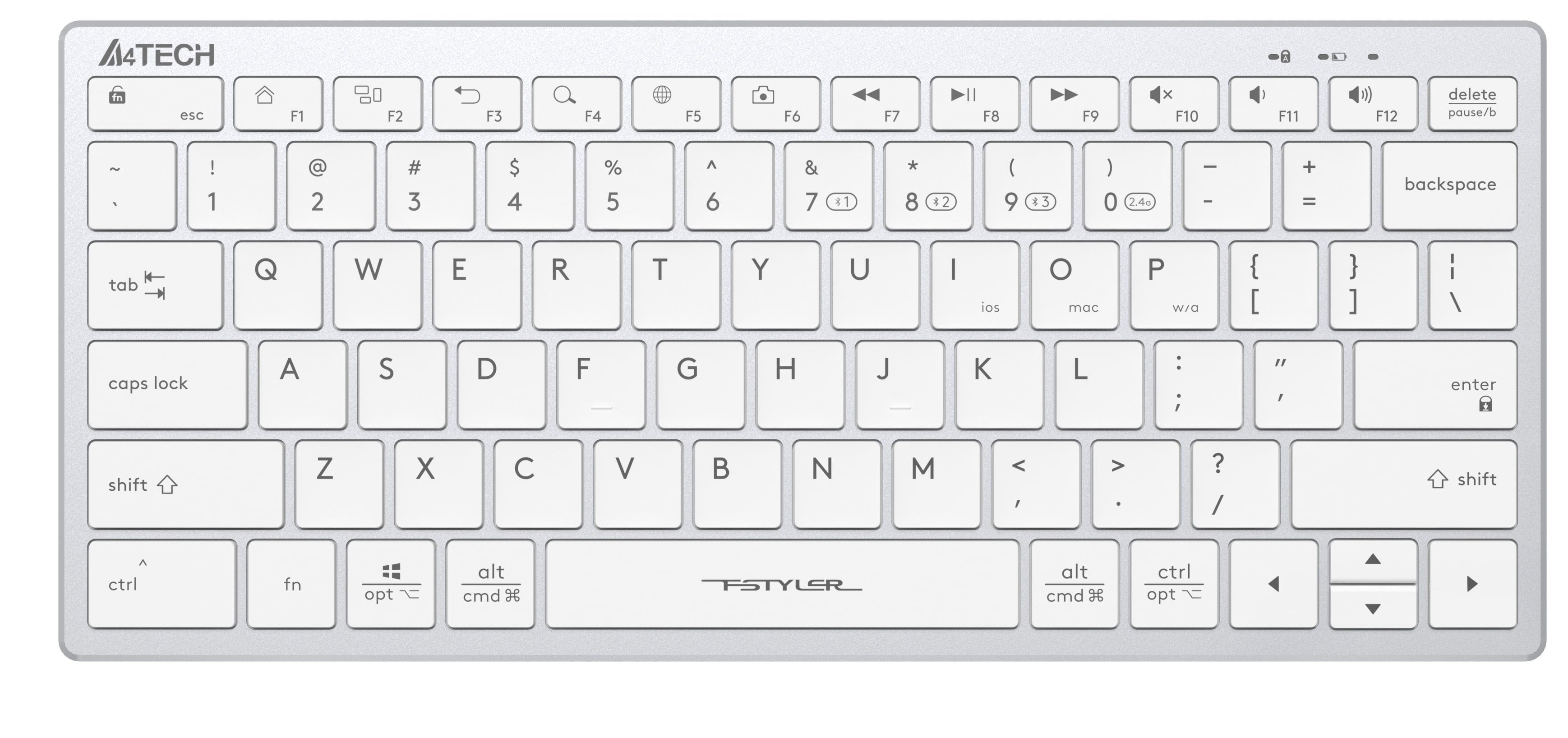 A4Tech FBX51C Bluetooth & 2.4G Wireless Keyboard White with silent keys, elegant design, and seamless typing in Pakistan