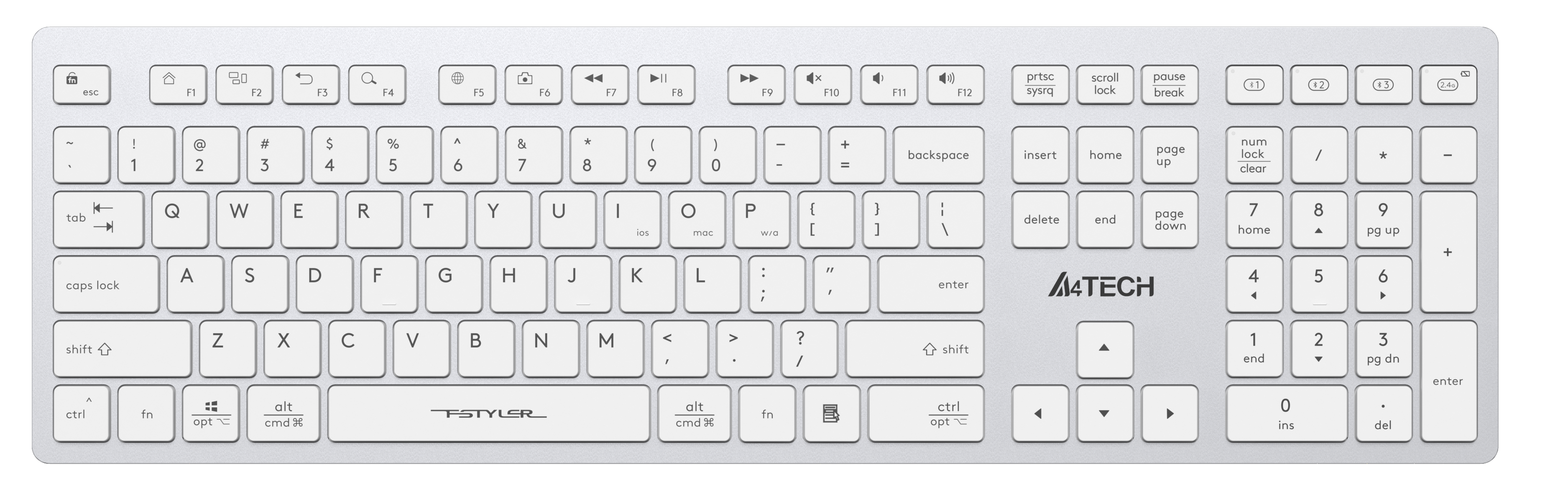 A4Tech FBX50C Bluetooth 2.4G Wireless Keyboard White. Slim Dual Mode Keyboard Price in Pakistan.