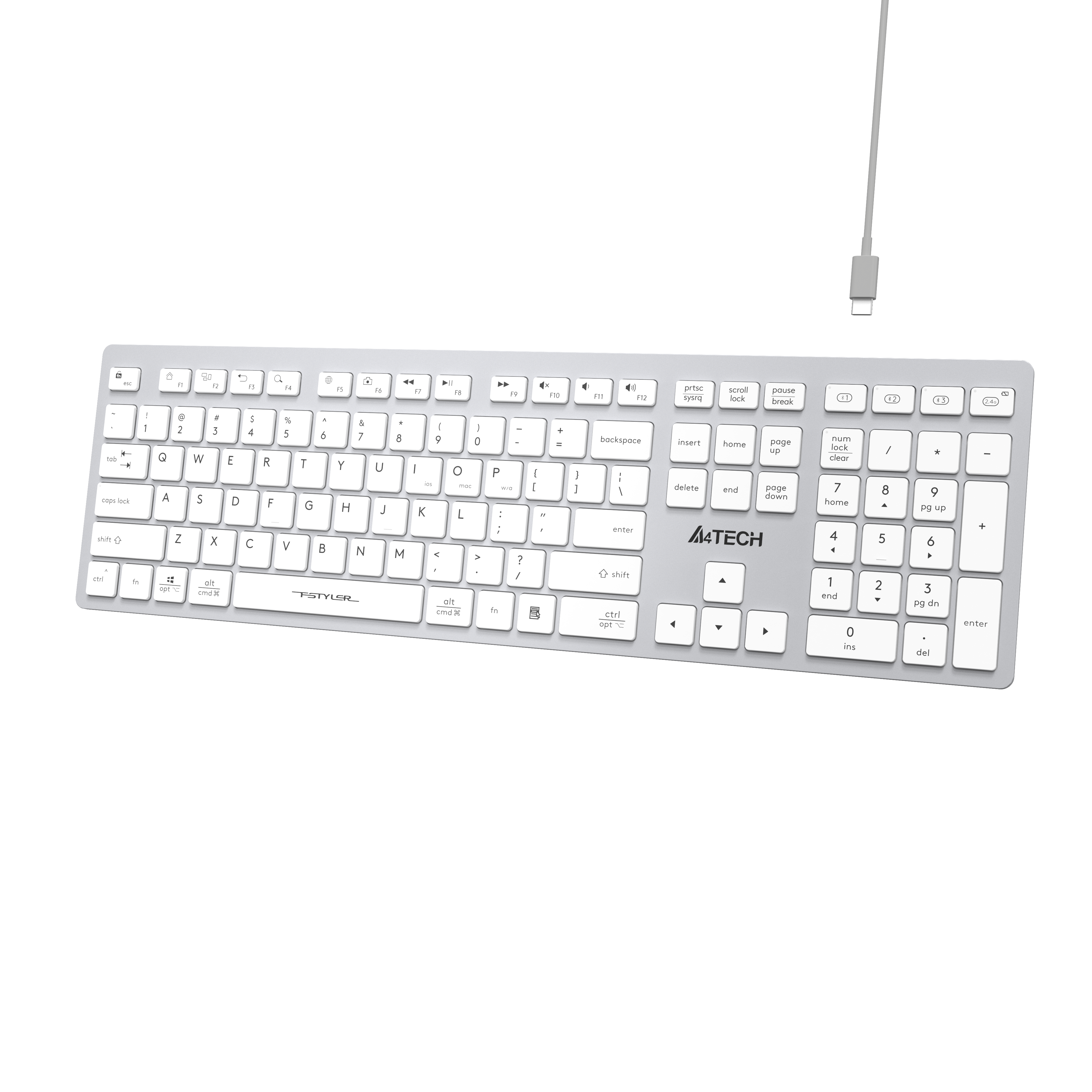 A4Tech FBX50C Bluetooth 2.4G Wireless Keyboard White. Slim Dual Mode Keyboard Price in Pakistan.