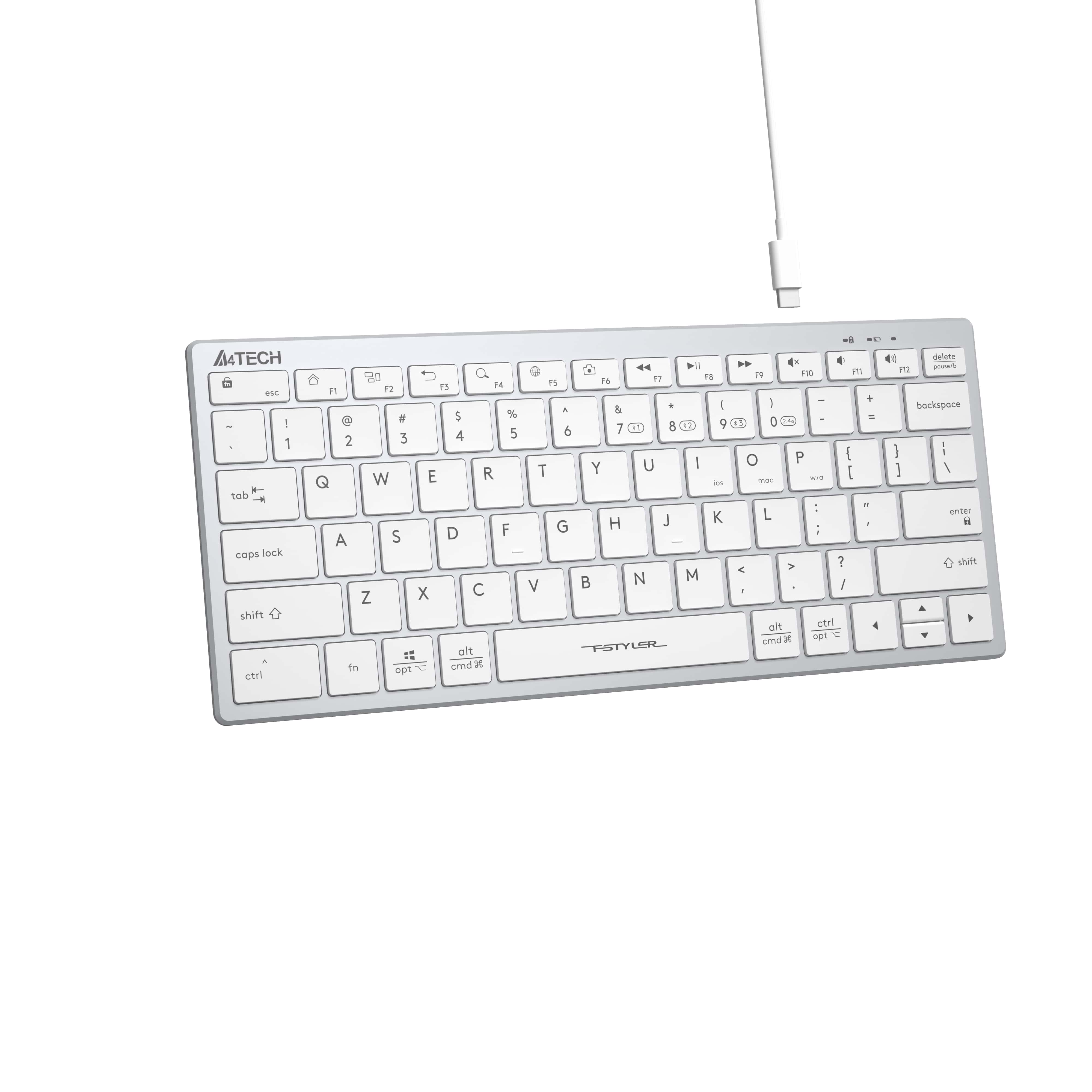 A4Tech FBX51C Bluetooth & 2.4G Wireless Keyboard White with silent keys, elegant design, and seamless typing in Pakistan