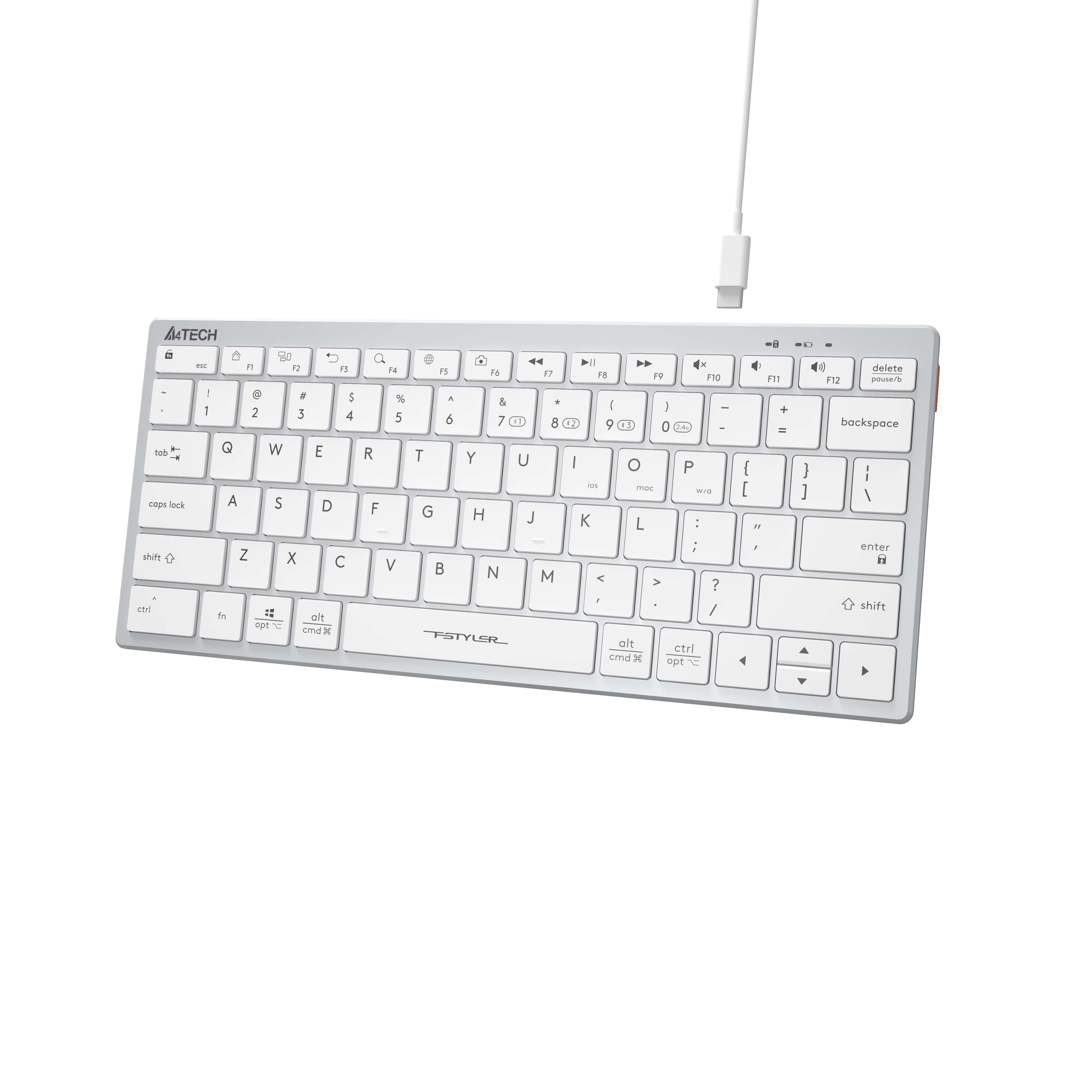 A4Tech FBX51C Bluetooth & 2.4G Wireless Keyboard White with silent keys, elegant design, and seamless typing in Pakistan