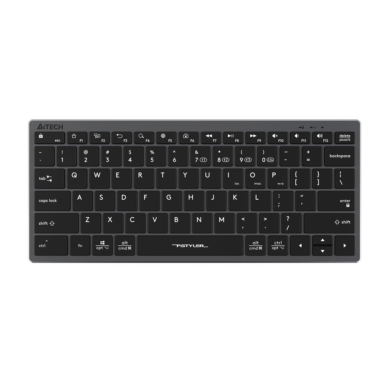 A4Tech FBX51C Bluetooth & 2.4G Wireless Keyboard Black with quiet keys, sleek design, and smooth performance in Pakistan