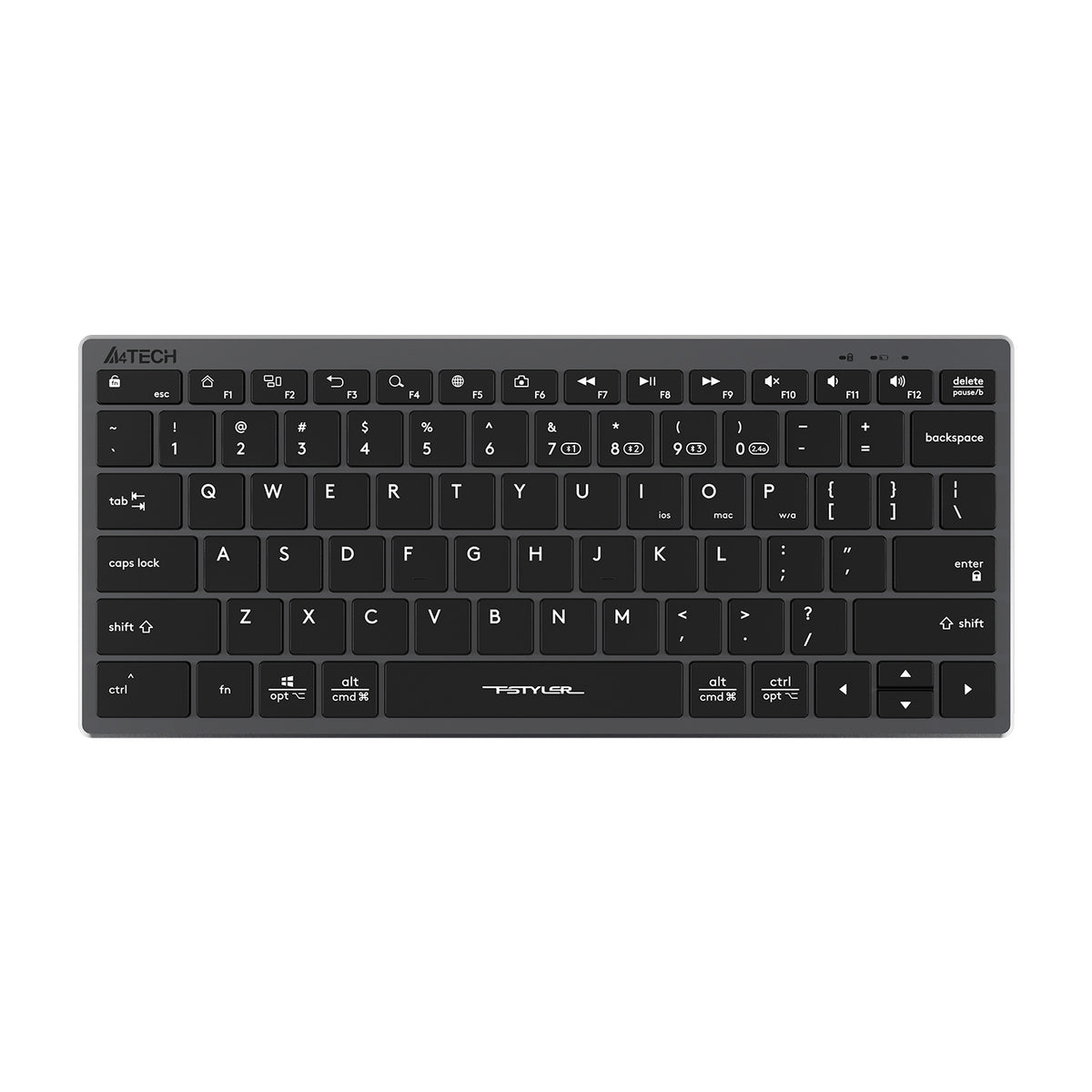 A4Tech FBX51C Bluetooth & 2.4G Wireless Keyboard Black with quiet keys, sleek design, and smooth performance in Pakistan