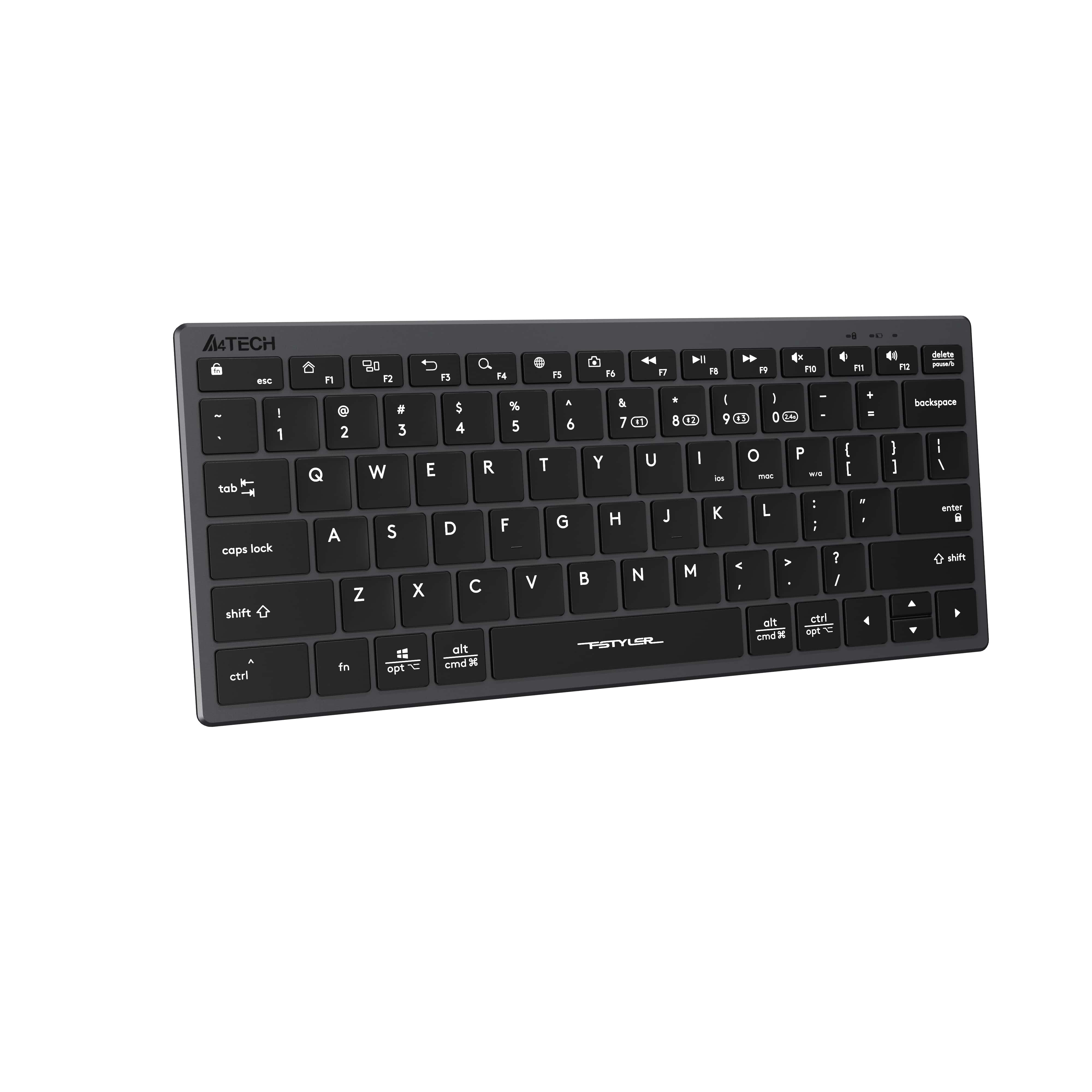 A4Tech FBX51C Bluetooth & 2.4G Wireless Keyboard Black with quiet keys, sleek design, and smooth performance in Pakistan